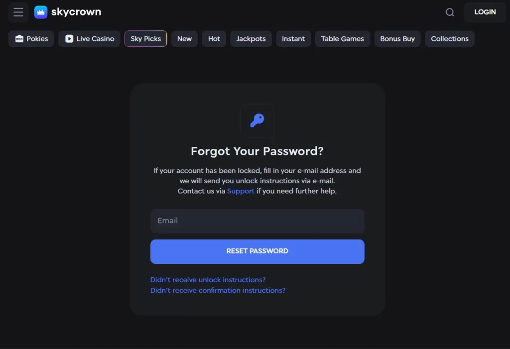 Password Recovery for the Sky Crown Casino Login
