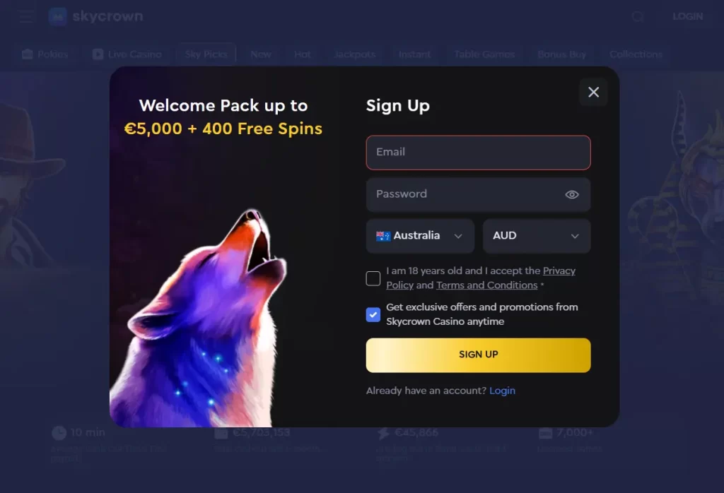 Sign Up for Sky Crown Login