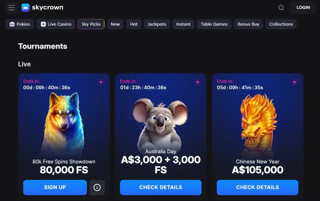 Tournaments at SkyCrown Online Casino